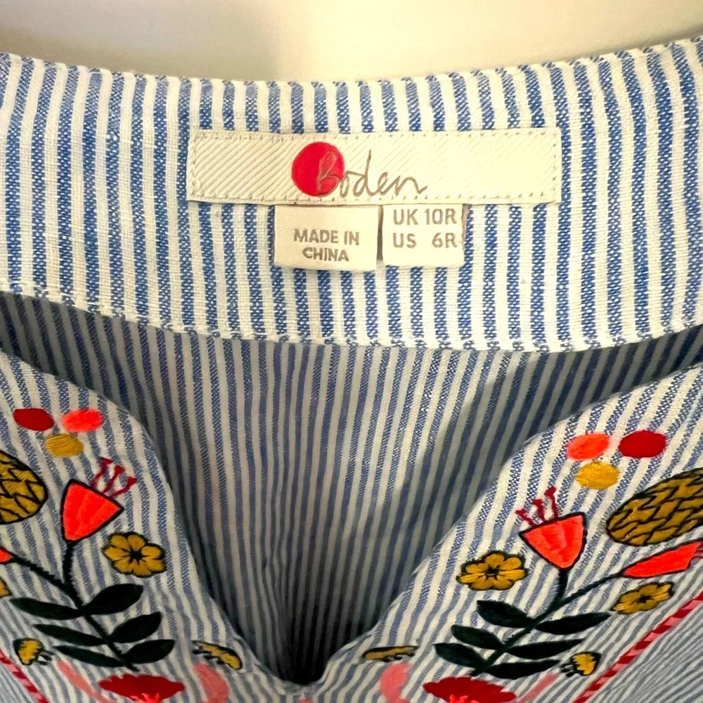 Embroidered floral Boden linen dress. classic style. Light summer linen - Picture 1 of 3